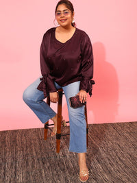 CURVY STREET Pearl Embellished Satin Top
