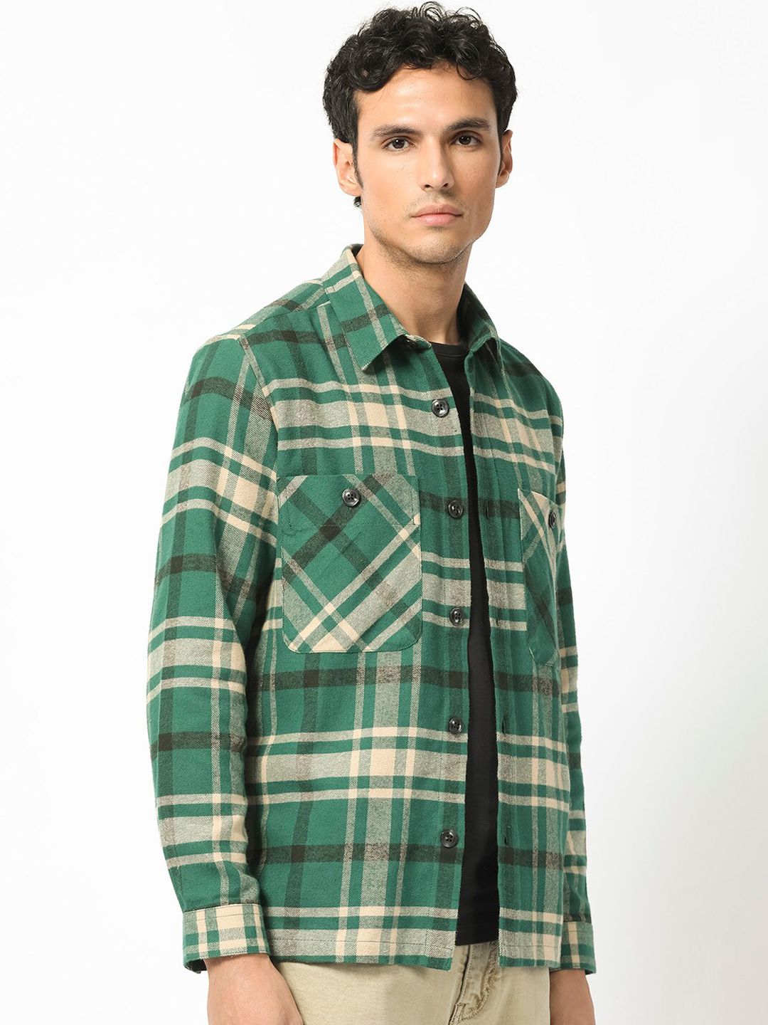 RARE RABBIT Men Nero Geometric Checked Longline Tailored Shacket