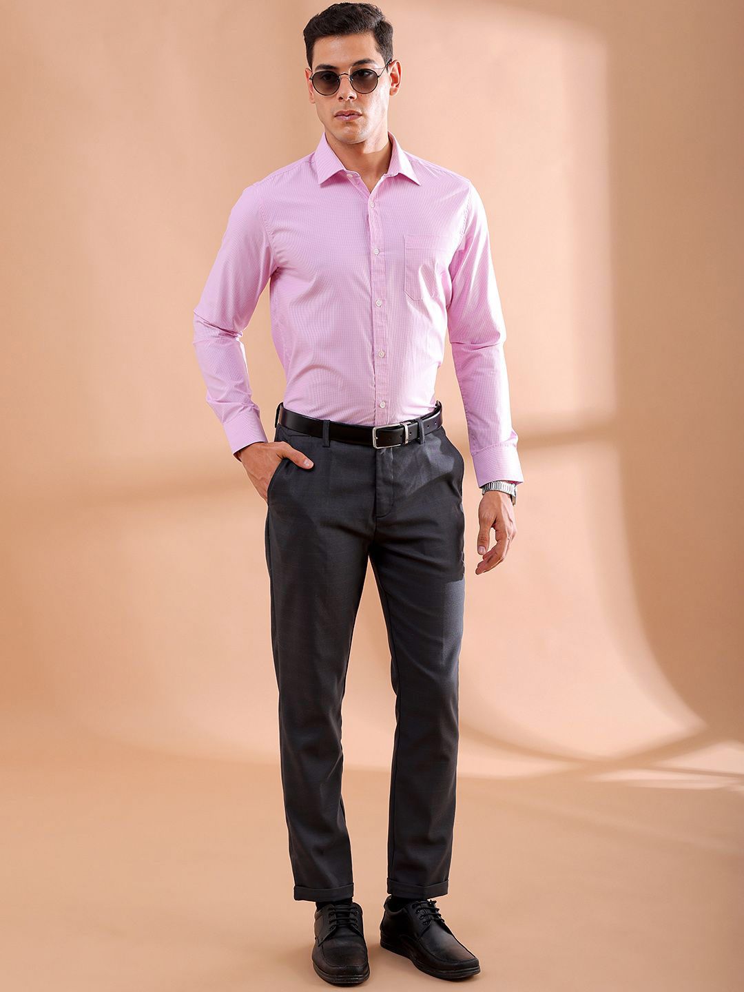 The Indian Garage Co. X Luxe Men Slim Fit Micro Checks Formal Shirt