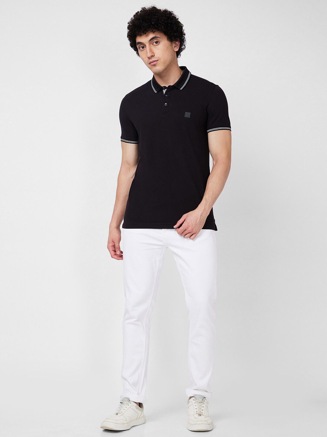 SPYKAR Polo Collar Short Sleeves Slim Fit Cotton T-shirt