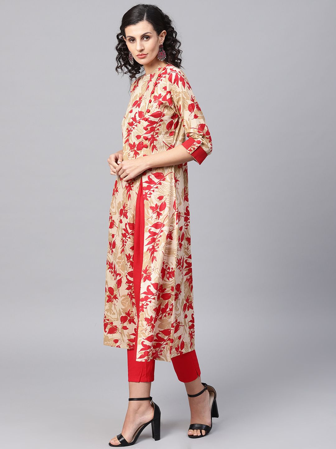 SOJANYA Women Red & Beige Printed A-Line Kurta