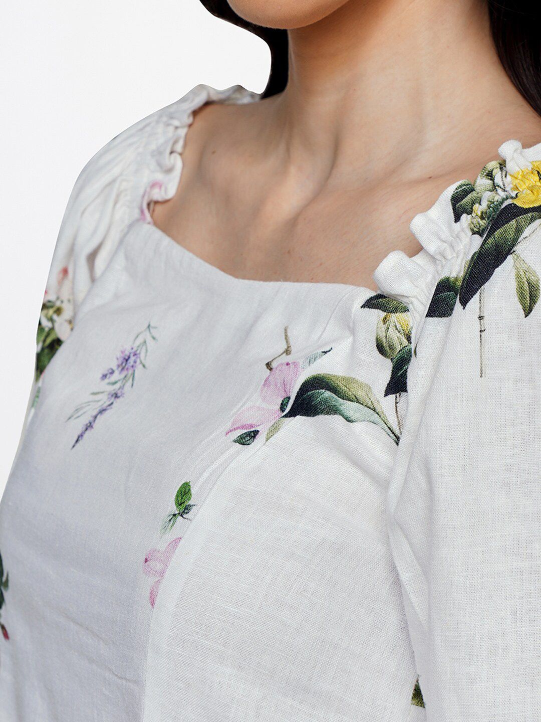 AND Floral Printed Square Neck Puff Sleeve A-Line Dress