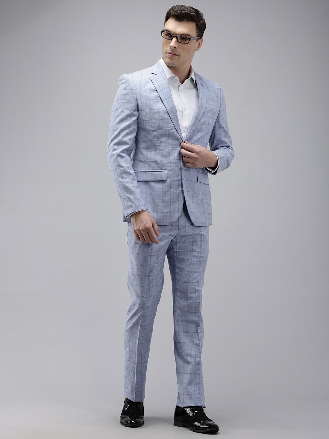 Park Avenue Super Slim Fit Checked Notched Lapel Single-Breasted Formal 2 Piece Suits