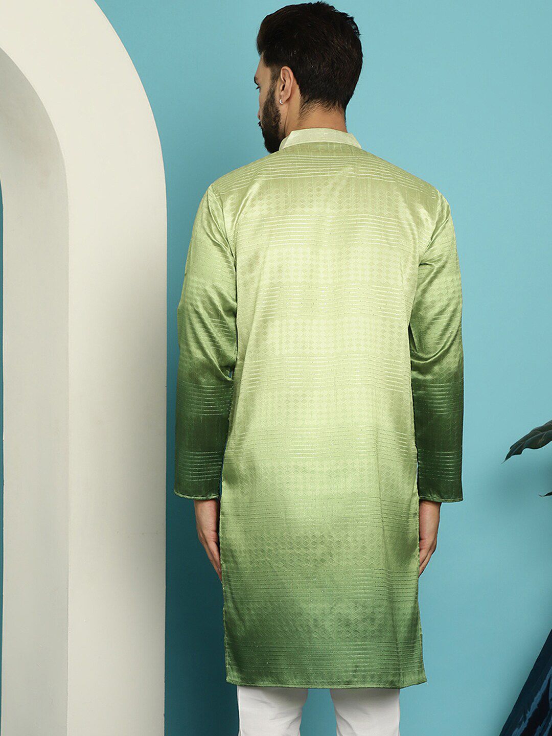 SOJANYA Mandarin Collar Ombre Silk Cotton Jacquard Kurta