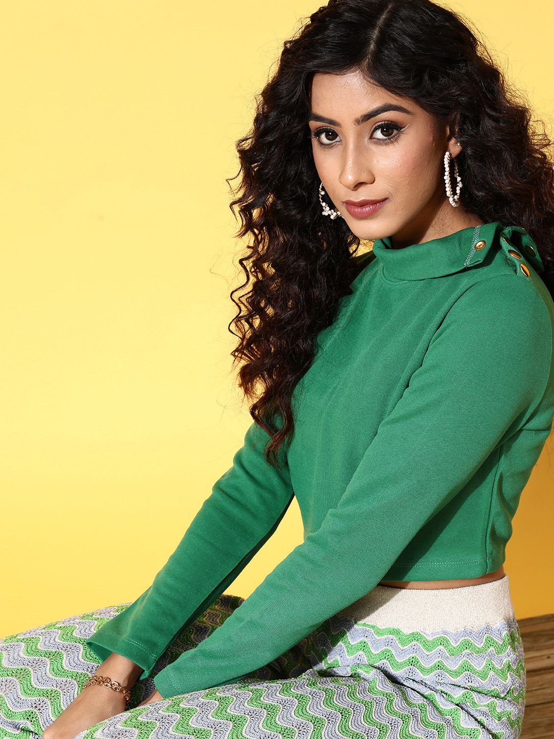 SASSAFRAS Women Green Solid Long Sleeves Top