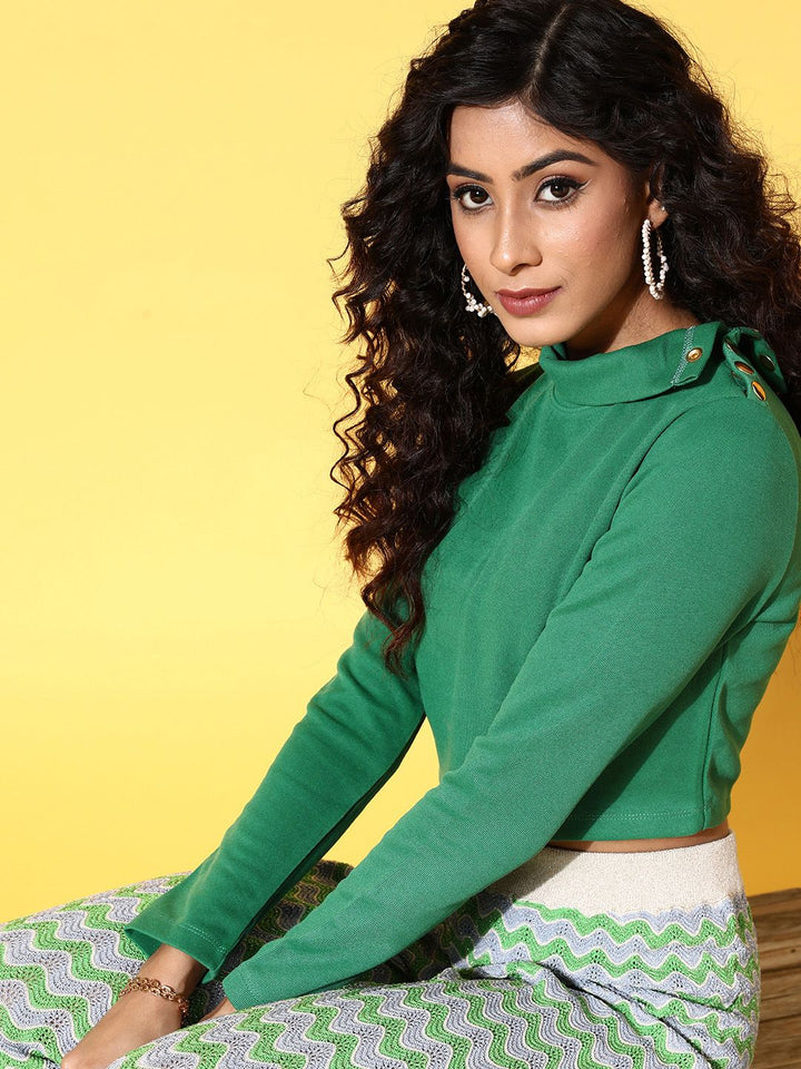 SASSAFRAS Women Green Solid Long Sleeves Top