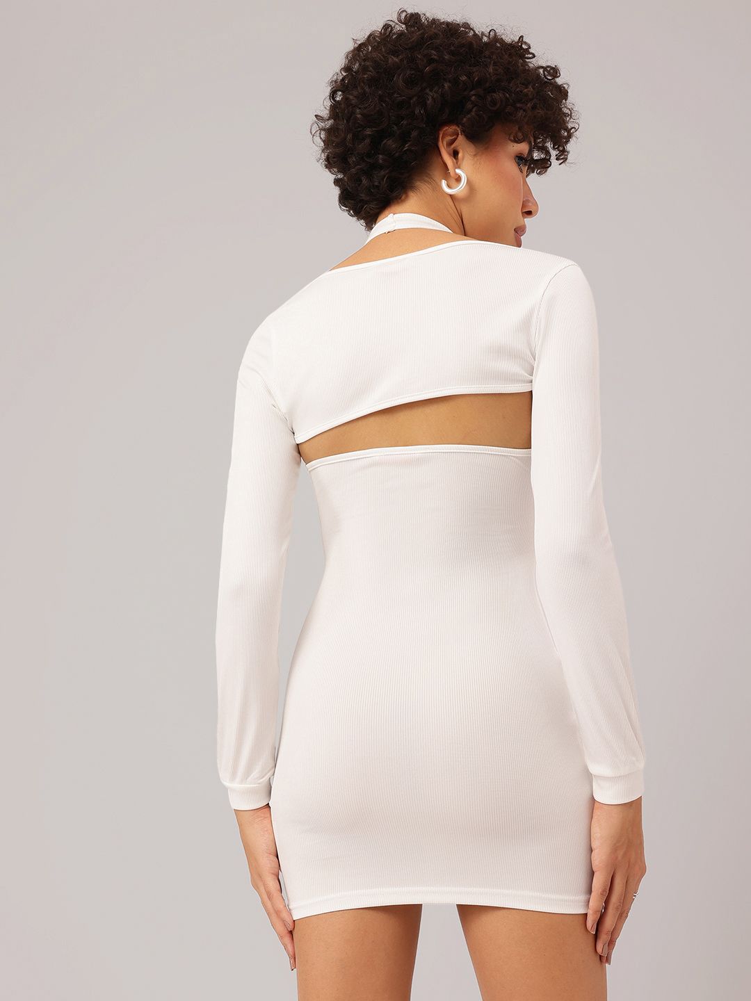 DressBerry Soft Rib Halter Play Bodycon Dress with Arm Sleeve
