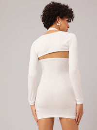 DressBerry Soft Rib Halter Play Bodycon Dress with Arm Sleeve