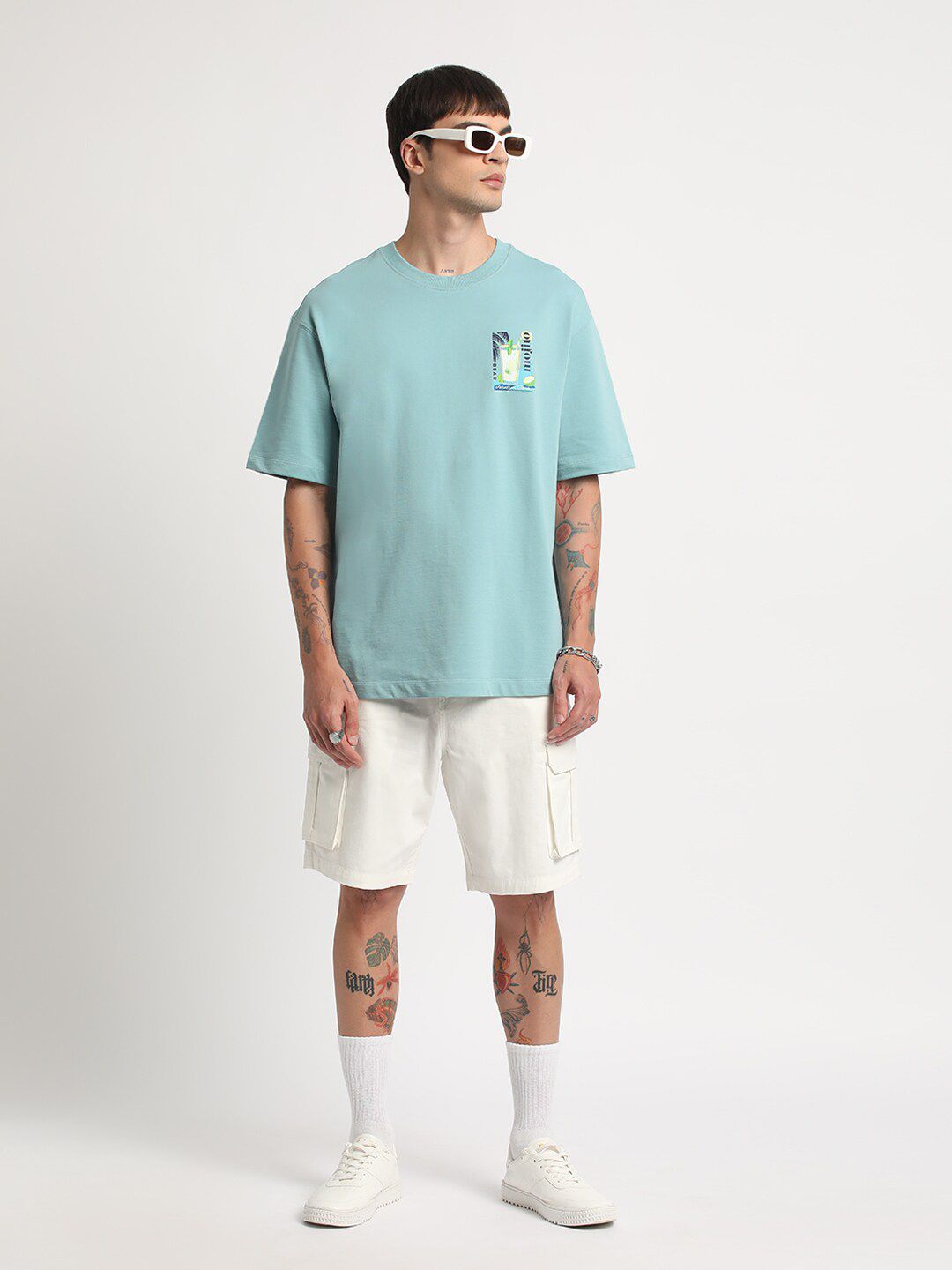 THE BEAR HOUSE Graphic Printed Round Neck Cotton Oversized T-shirt