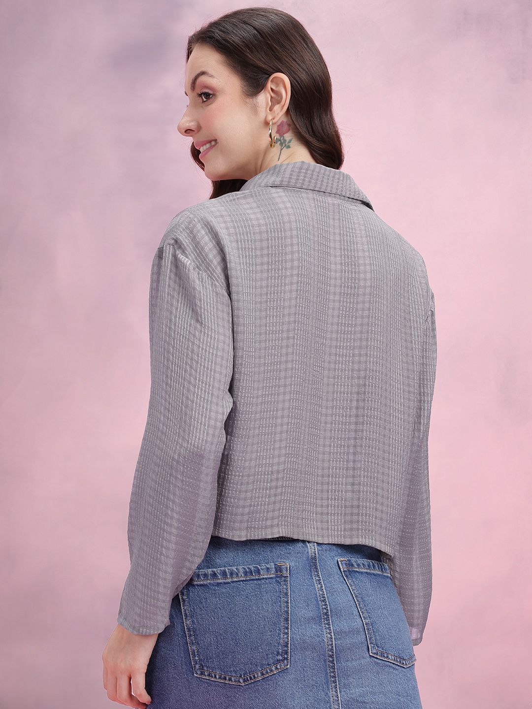 DressBerry Seersucker Checked Boxy Casual Shirt