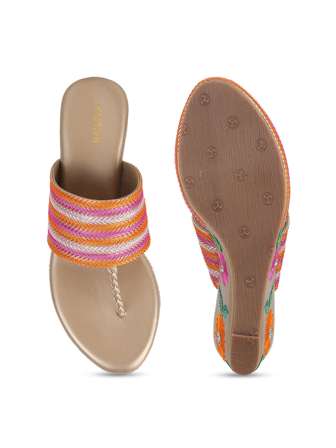 Mochi Embroidered Open Toe Wedge Heels