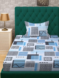 KLOTTHE Blue Geometric Printed Pure Cotton 400 TC Single Cadar Dengan Sarung Bantal