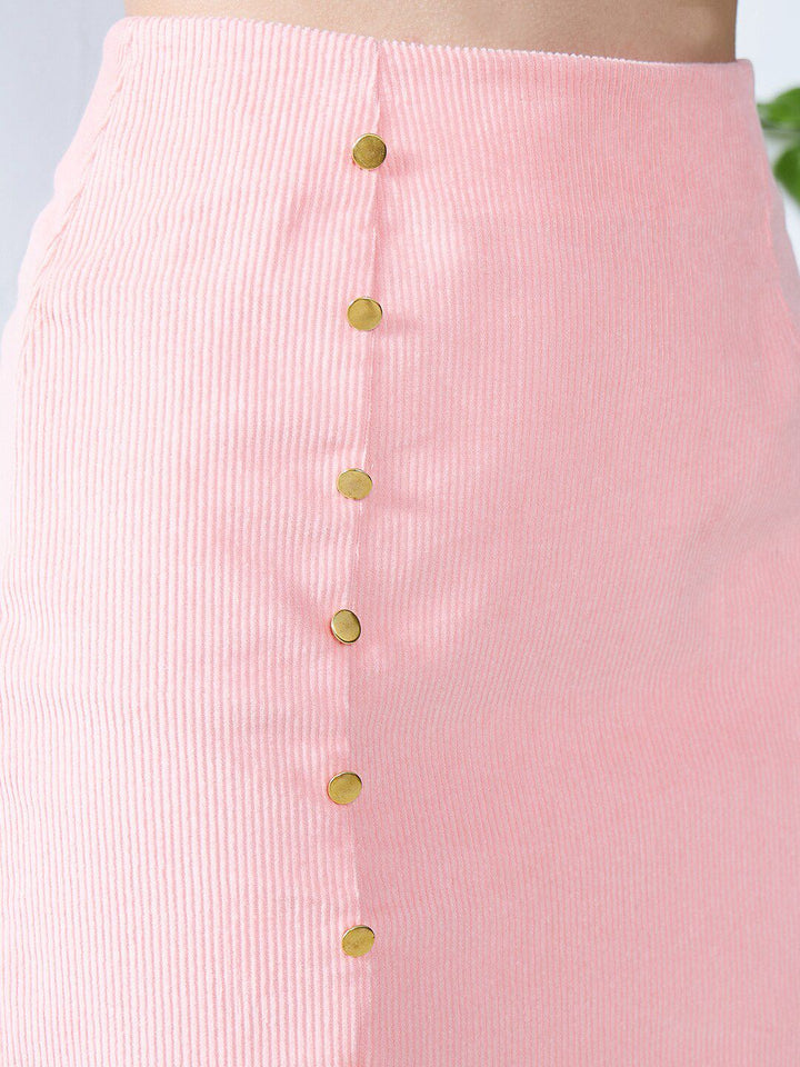 Berrylush Pink Pure Cotton High Rise Straight-Fit Mini Skirt