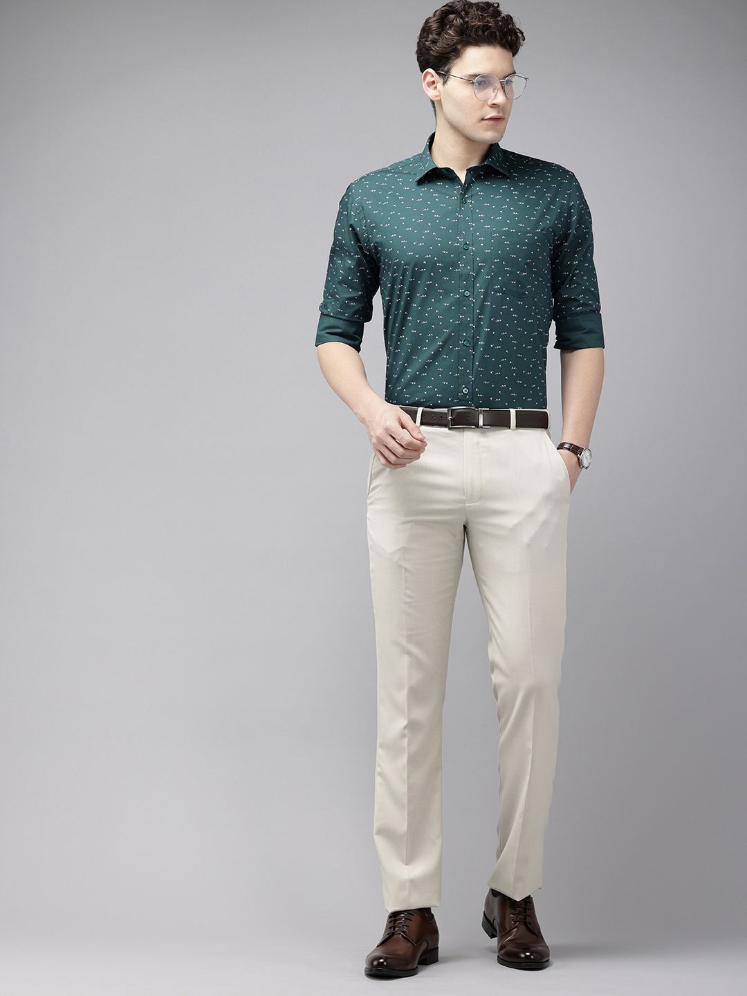 Park Avenue Slim Fit Floral Printed Pure Cotton Formal Shirt