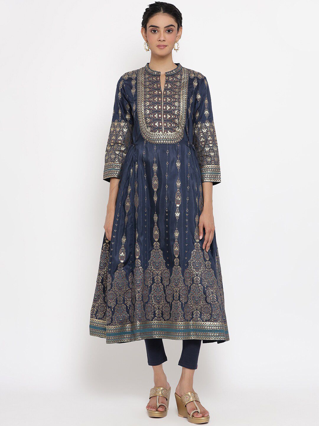 W Women Blue Ethnic Motifs Printed Kurta with Trousers