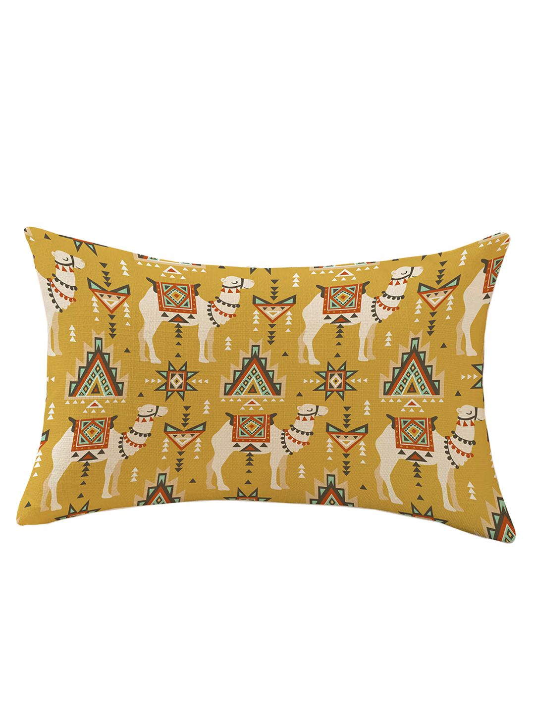 STITCHNEST Yellow & Turquoise Blue Set of 2 Ethnic Motifs Rectangle Cushion Covers