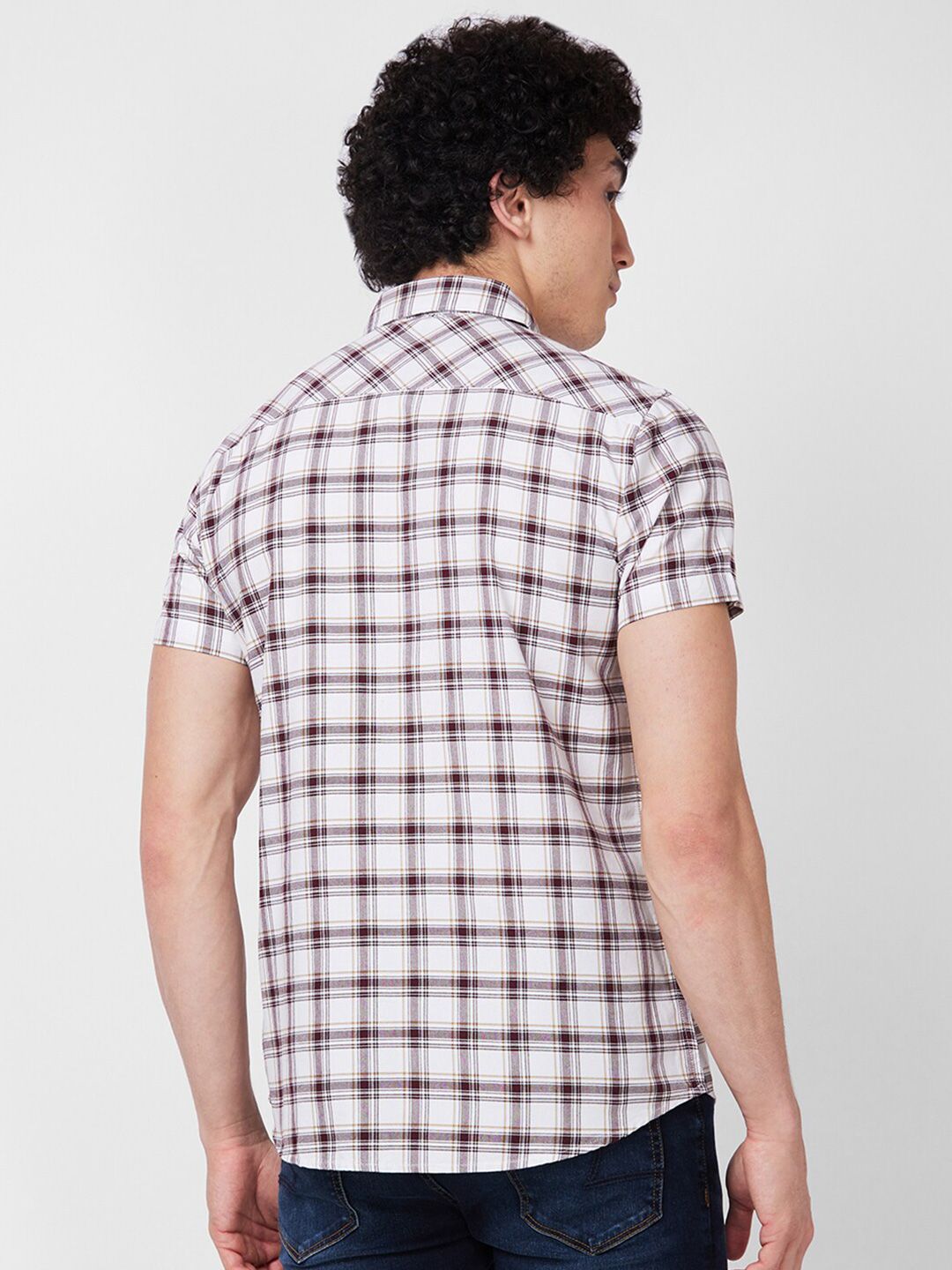SPYKAR Short Sleeves Regular Fit Cotton Tartan Checks Opaque Checked Casual Shirt