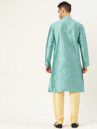 SOJANYA Men Sea Green Woven Design Straight Angrakha Kurta