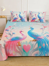Myntra Elegant Homes Blue & Pink 400 TC King Bedsheet with 2 Pillow Covers