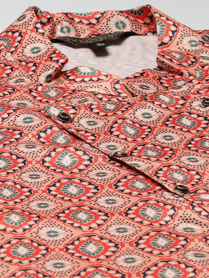 SOJANYA Men Off White Solid Kurta with Churidar & Ethnic Jacket