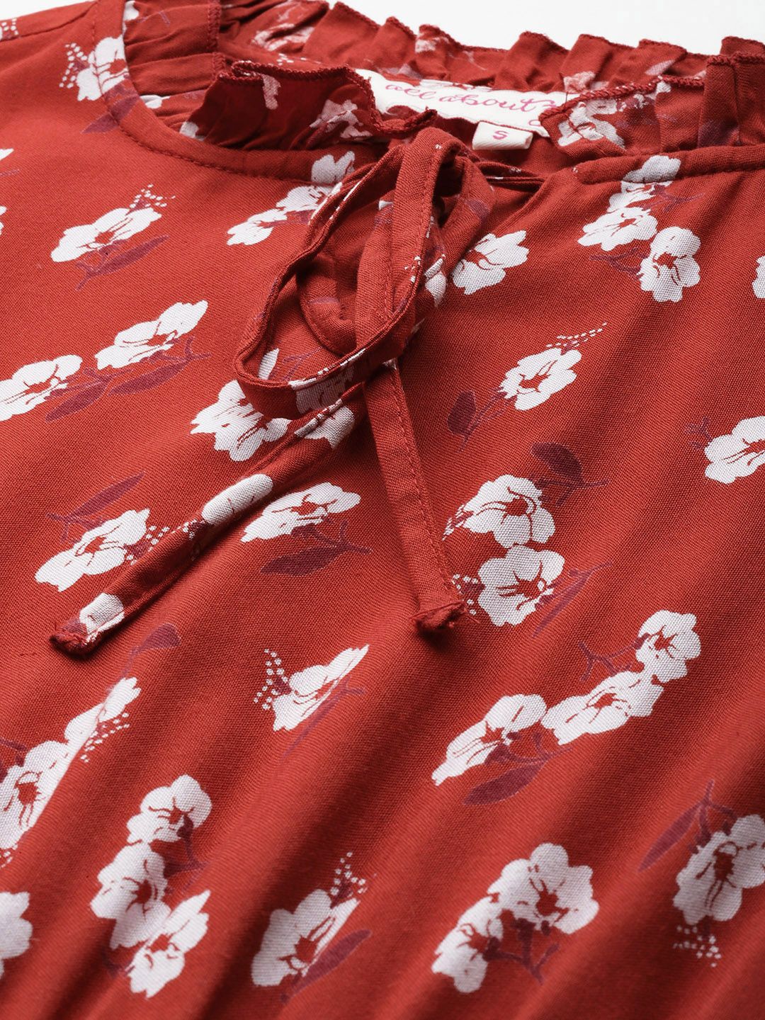 all about you Floral Print Tie-Up Neck Flared Sleeve Fit & Flare Dress