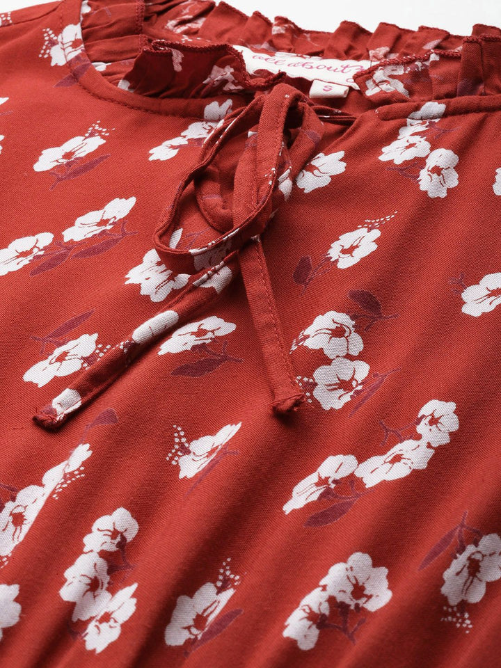 all about you Floral Print Tie-Up Neck Flared Sleeve Fit & Flare Dress