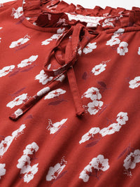 all about you Floral Print Tie-Up Neck Flared Sleeve Fit & Flare Dress