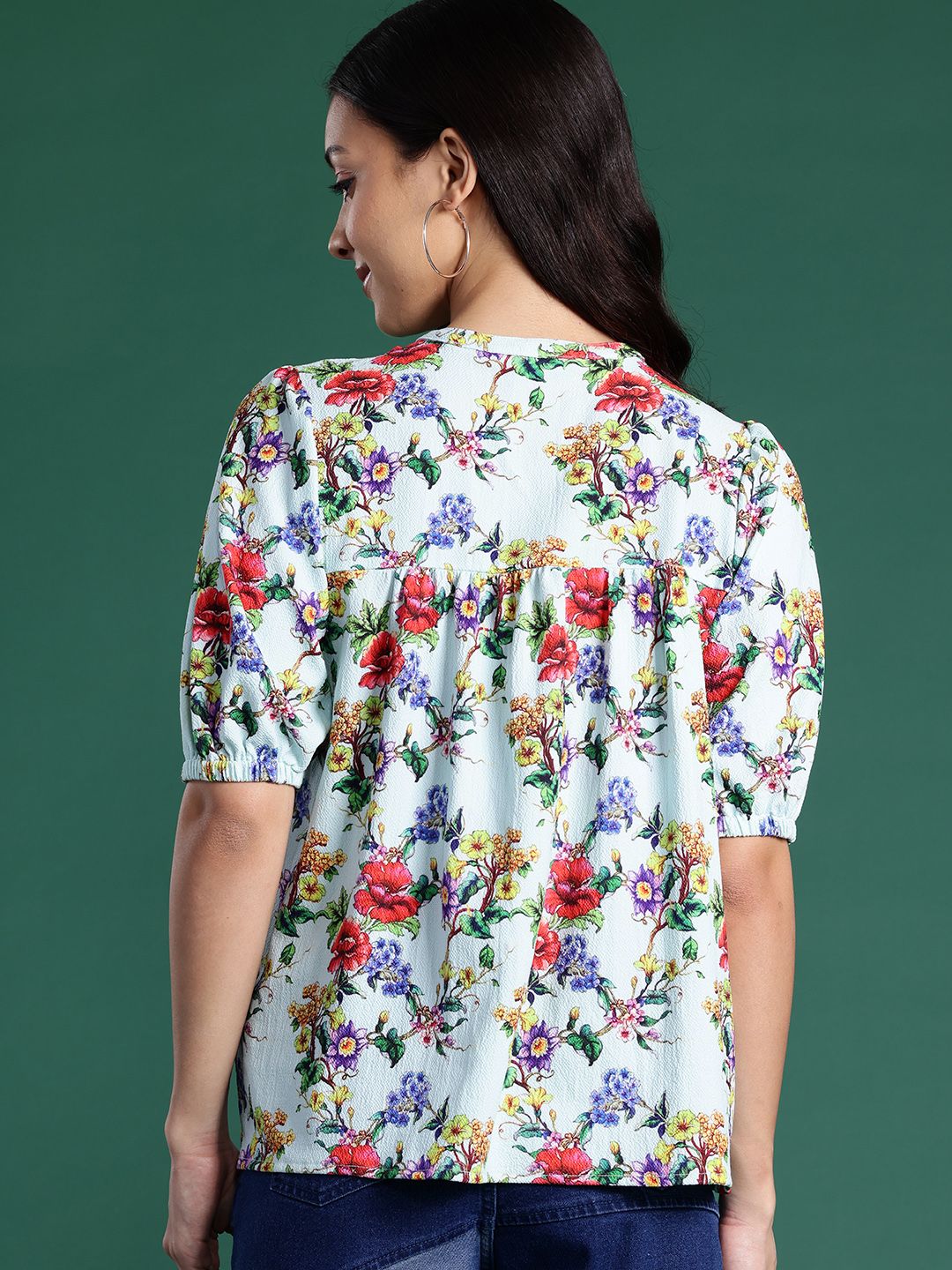 DressBerry Floral Print Tie-Up Neck Top