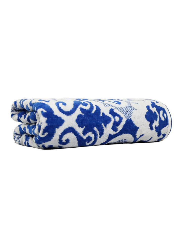 MYTRIDENT White & Blue Ethnic Motifs Printed Cotton 500 GSM Bath Towel