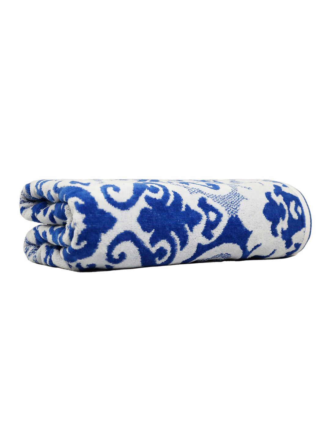 MYTRIDENT White & Blue Ethnic Motifs Printed Cotton 500 GSM Bath Towel