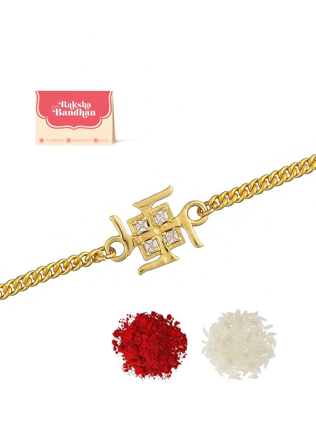 Voylla Gold Toned Auspicious Swastik Bracelet Style Rakhi