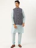 SOJANYA Kurta Solid Lelaki Hitam & Oren dengan Jaket Churidar & Nehru