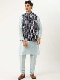 SOJANYA Kurta Solid Lelaki Hitam & Oren dengan Jaket Churidar & Nehru