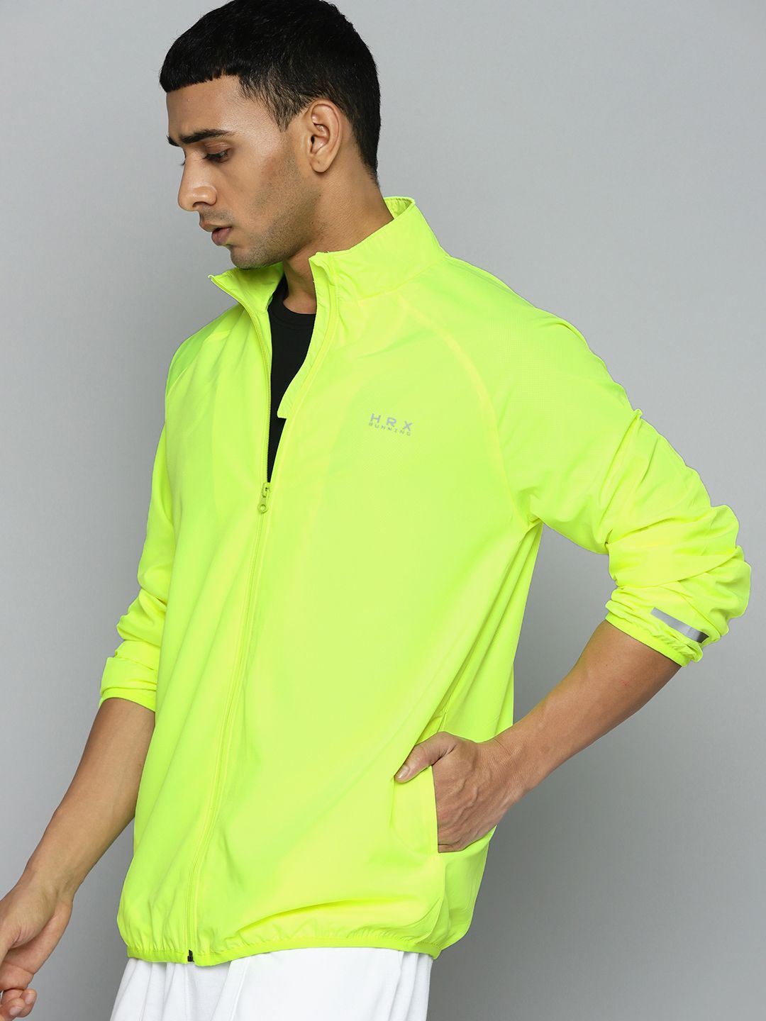 HRX by Hrithik Roshan Men Fluorescent Green Solid Rapid-Dry Antimicrobial Running Jacket