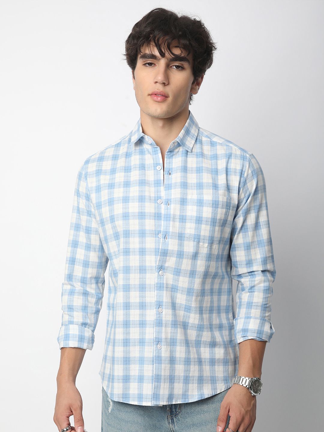 VASTRADO Men Classic Slim Fit Opaque Checked Casual Shirt