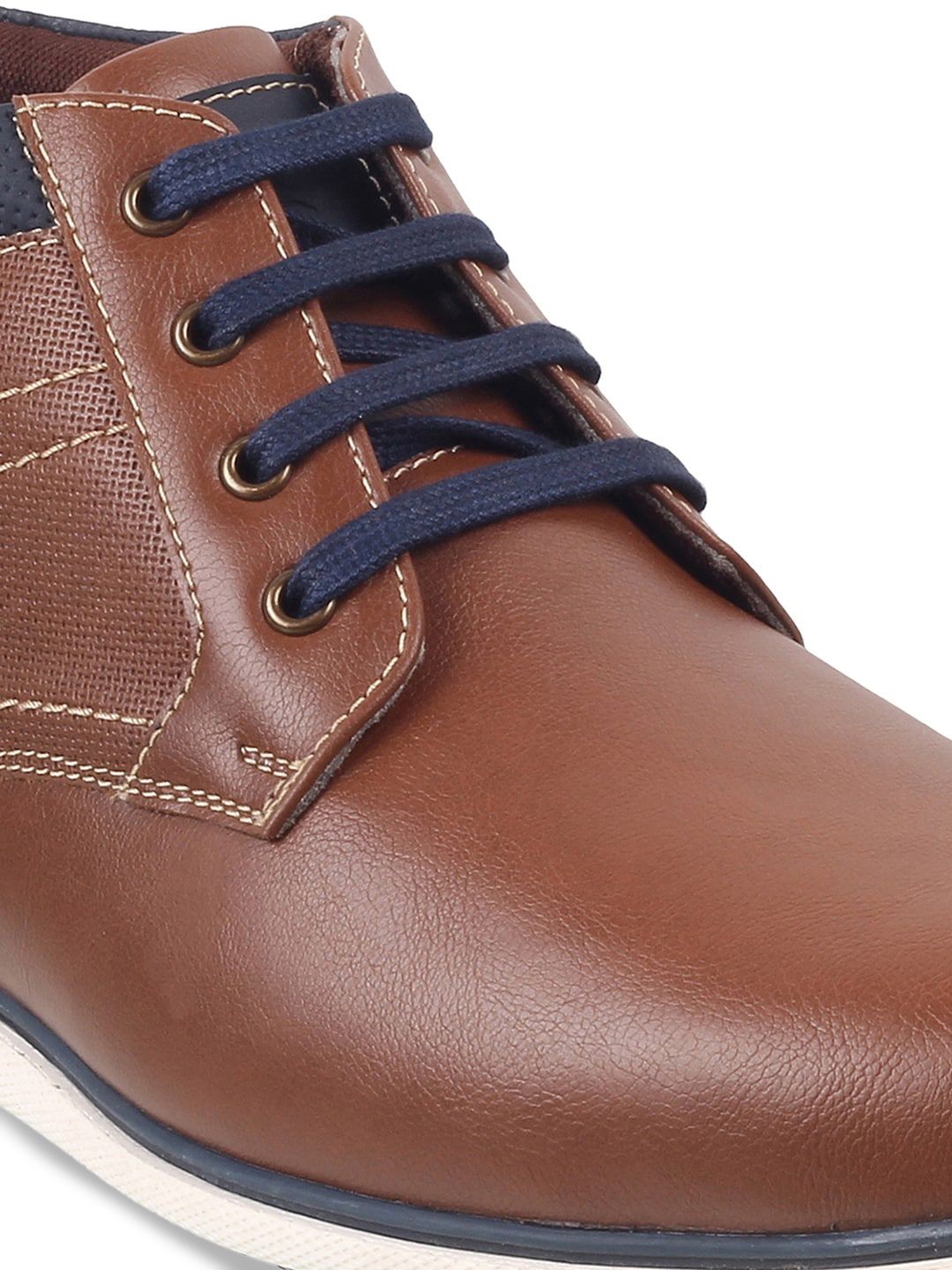 Mochi Men Tan Solid Leather Formal Derbys
