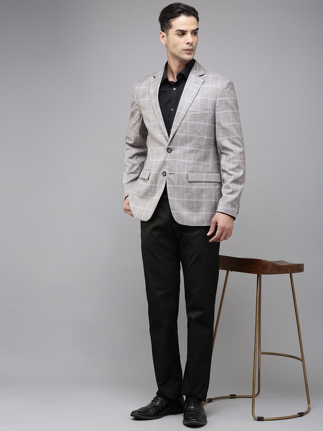 Park Avenue Checked Regular Fit Single-Breasted Formal Blazer