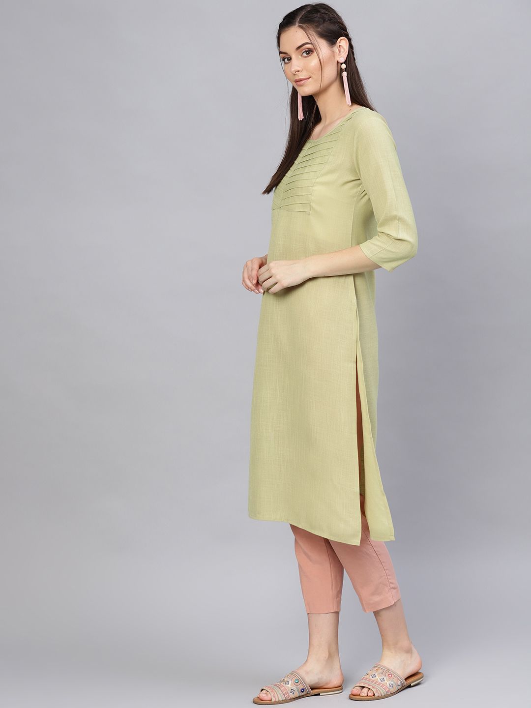 SOJANYA Kurta Lurus Pepejal Hijau Wanita