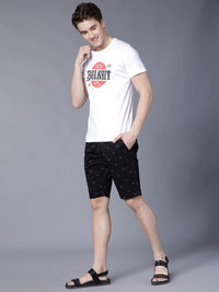 HIGHLANDER Men Black Printed Slim Fit Regular Shorts