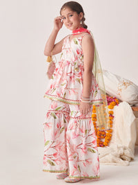 pspeaches Girls Floral Printed Regular Kurta with Sharara & With Dupatta