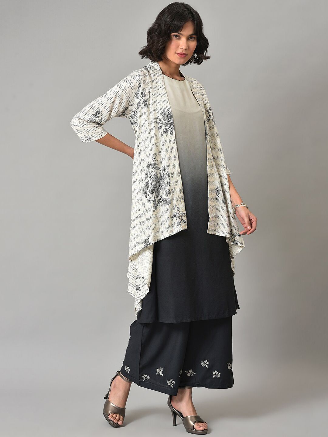 W Printed Rayon Kurta With Shrugs & Palazzos