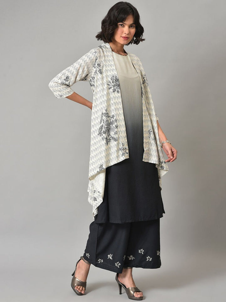 W Printed Rayon Kurta With Shrugs & Palazzos