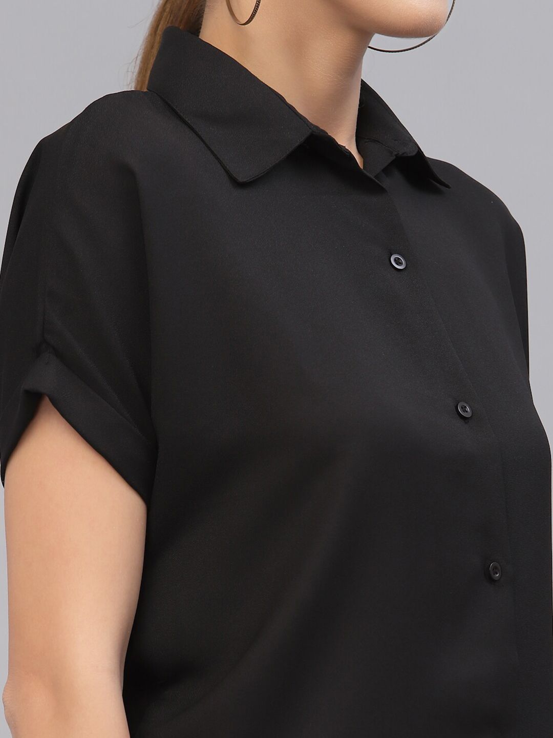 Style Quotient Women Black Solid Polyester Regular Fit Casual Shirt