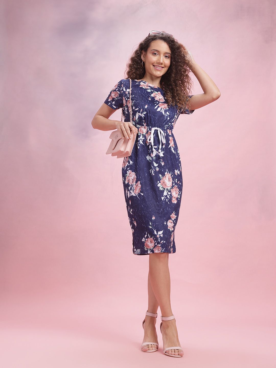 DressBerry Floral Print Waist Tie-Ups Sheath Dress