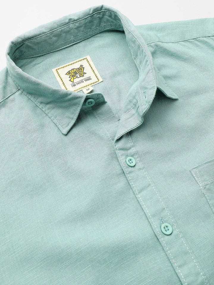 Campus Sutra Green Spread Collar Classic Fit Cotton Casual Shirt