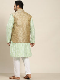 SOJANYA PLUS Men Sea Green Embroidered Kurta with Churidar Comes with a Nehru Jacket