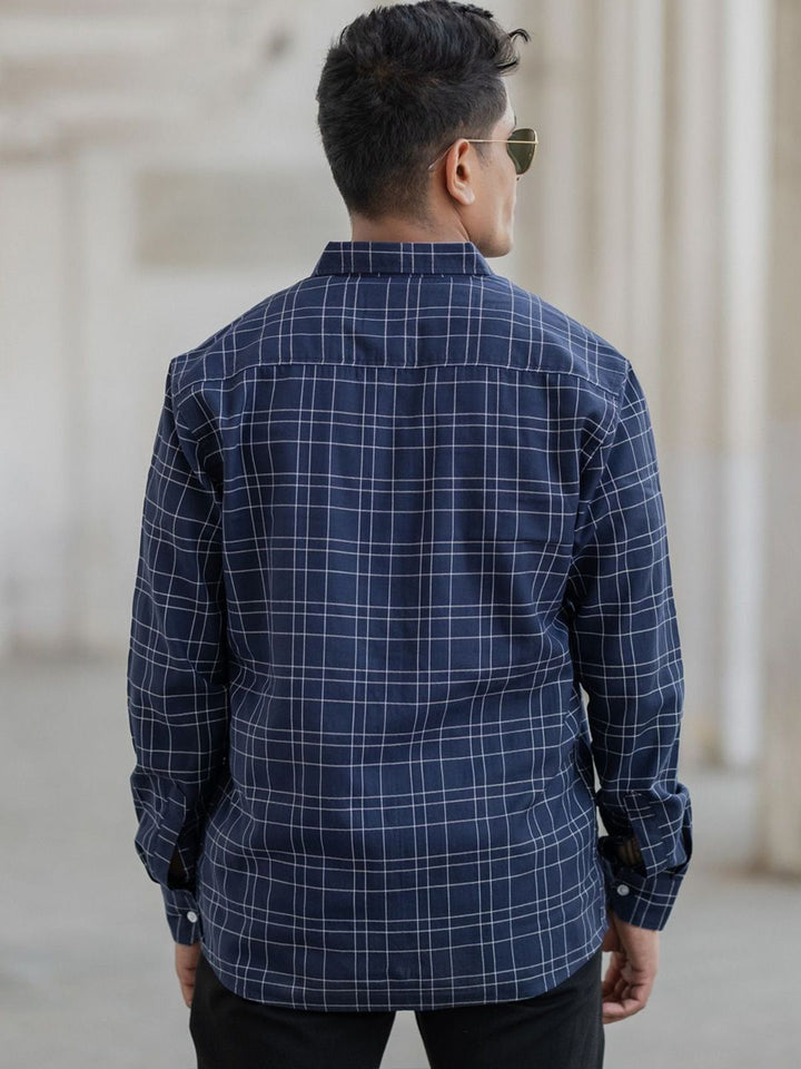 Powerlook Men Button-Down Collar Tartan Checked Cotton Casual Shirt