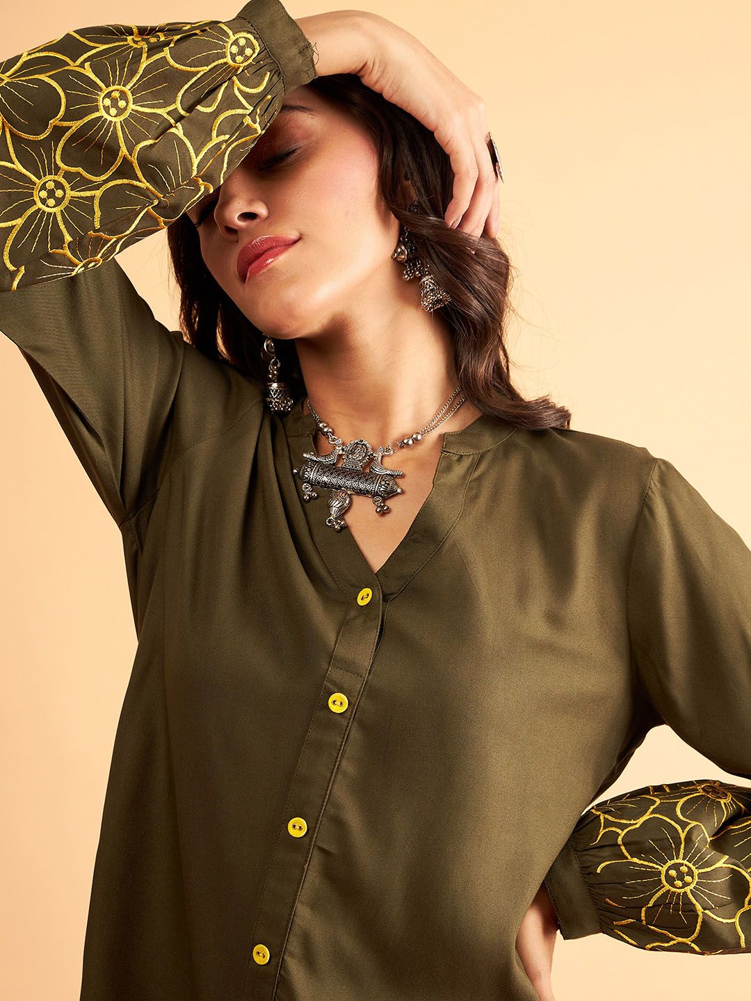 Shae by SASSAFRAS Embroidered Shirt-Collar Shirt With Trouser