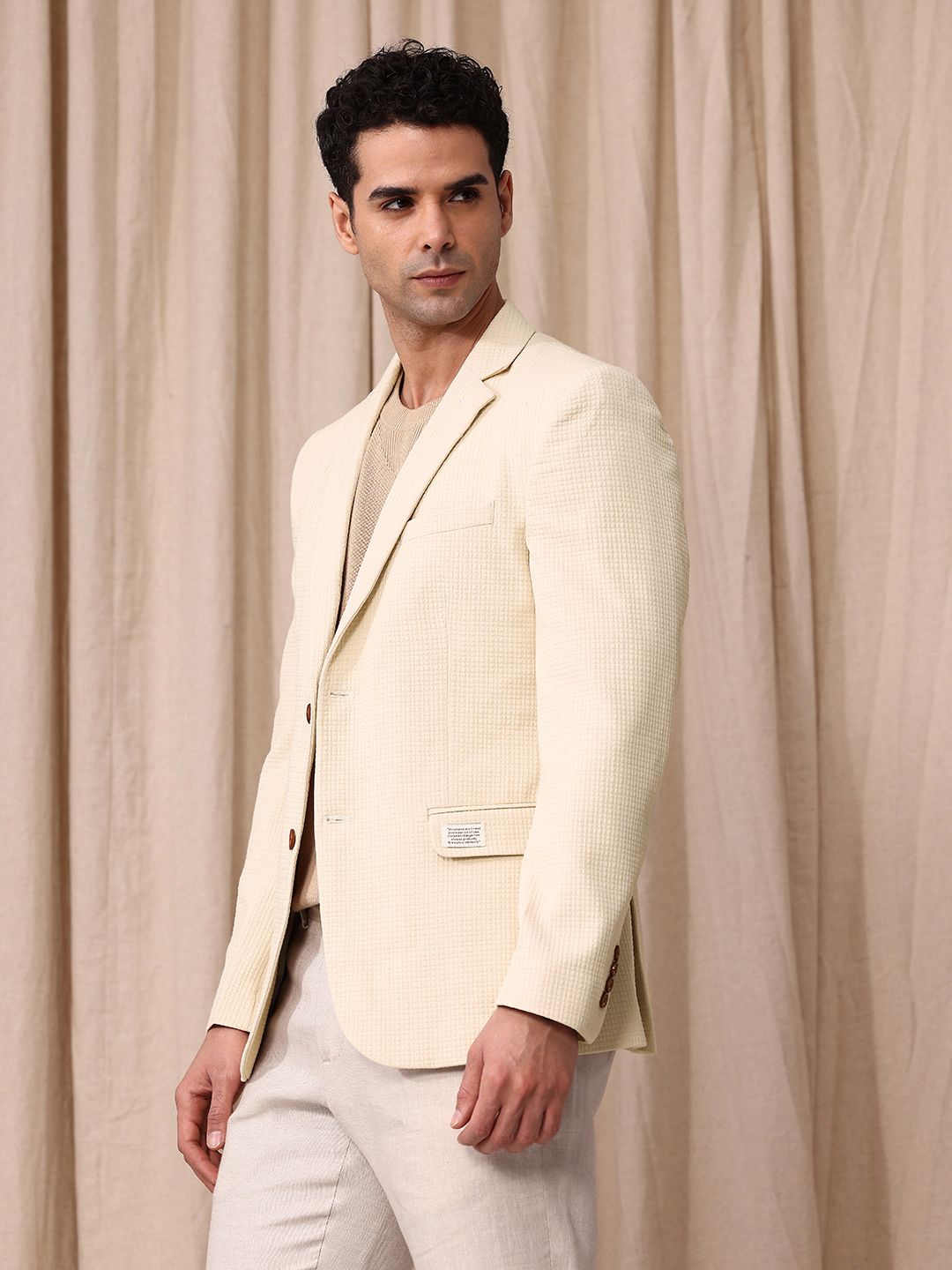 Mr.Bowerbird Self Design Textured Tailored Fit Single Breasted Casual Blazer