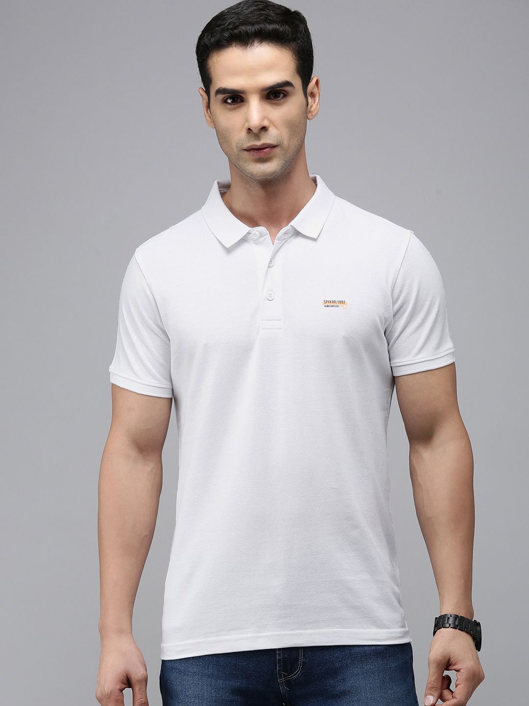 SPYKAR Men Pure Cotton Polo Collar Slim Fit T-shirt